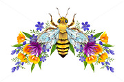 Honey bee with flowers, a Decorative Illustration by blackmoon9 (Thumbnail 1 of 3)
