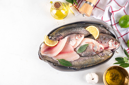 Raw fish cooking background, a Food & Drink Photo by Rimma