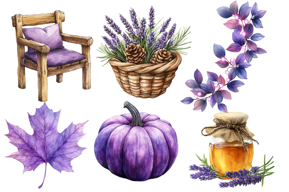 Watercolor Lavender Fall Clipart, an Illustration by Designworld (Photo 5 of 6)