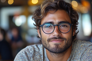Smiling man in glasses enjoying a casual gathering indoors, a Person Photo by AlyaAnd