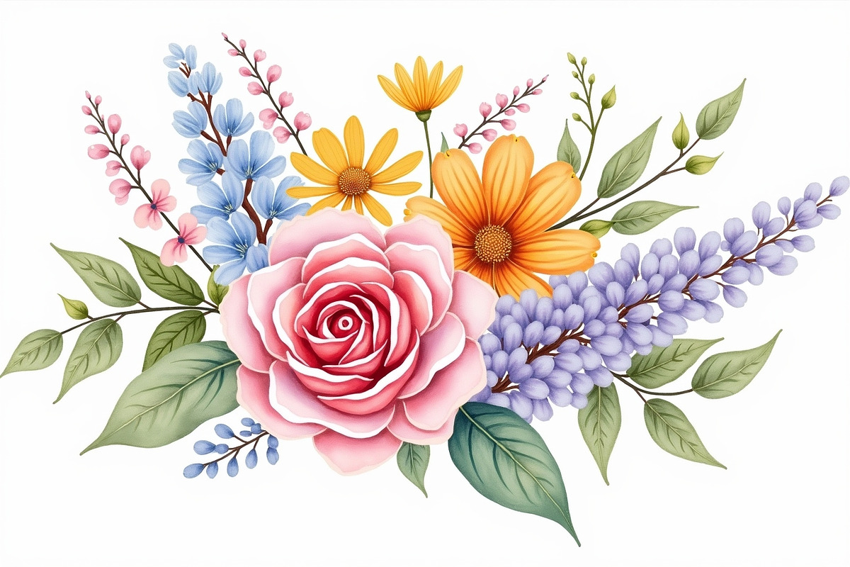 Vibrant Floral Watercolor Bouquet, an Illustration by hafijul (Photo 13 of 13)