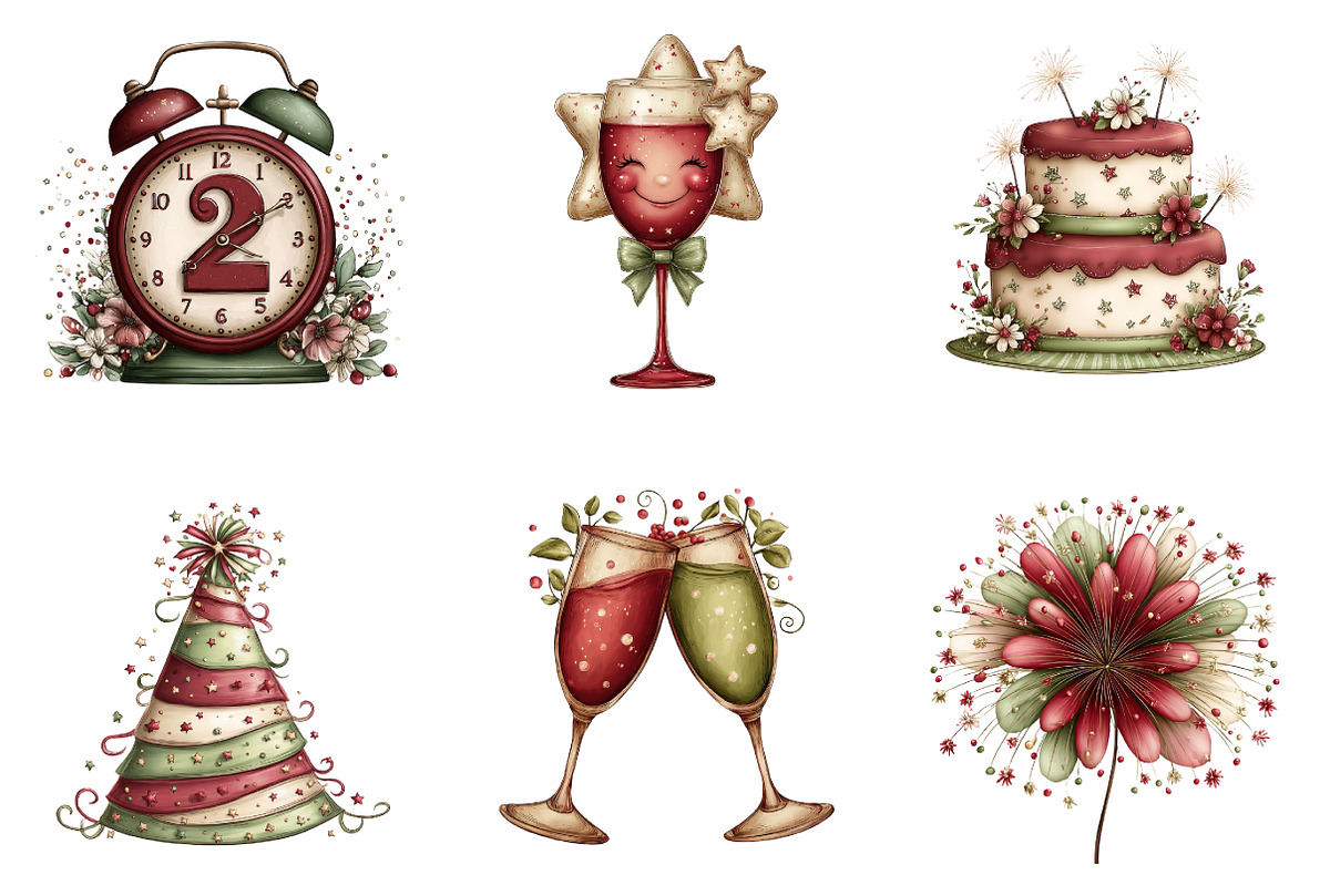Watercolor Happy New Year Clipart, an Illustration by designcity5 (Photo 2 of 5)