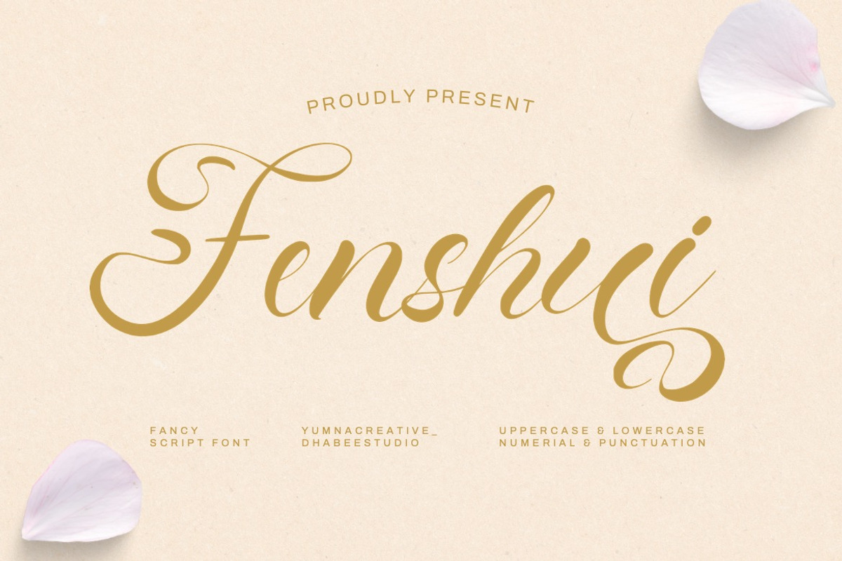 Fenshui – Fancy Script Font, a Script Font by Dhabee (Photo 1 of 17)
