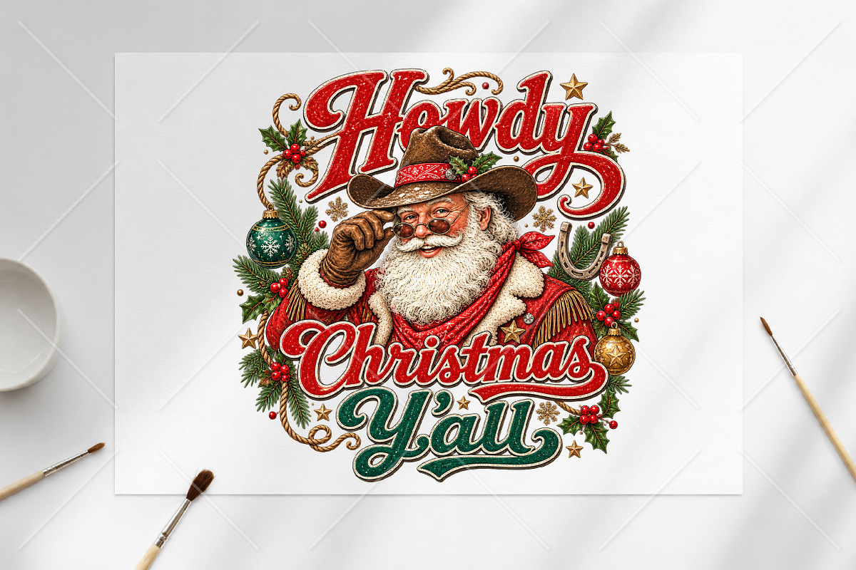 Howdy Christmas Y'all Santa PNG, a Seasonal Illustration by Canvas Craft (Photo 6 of 6)