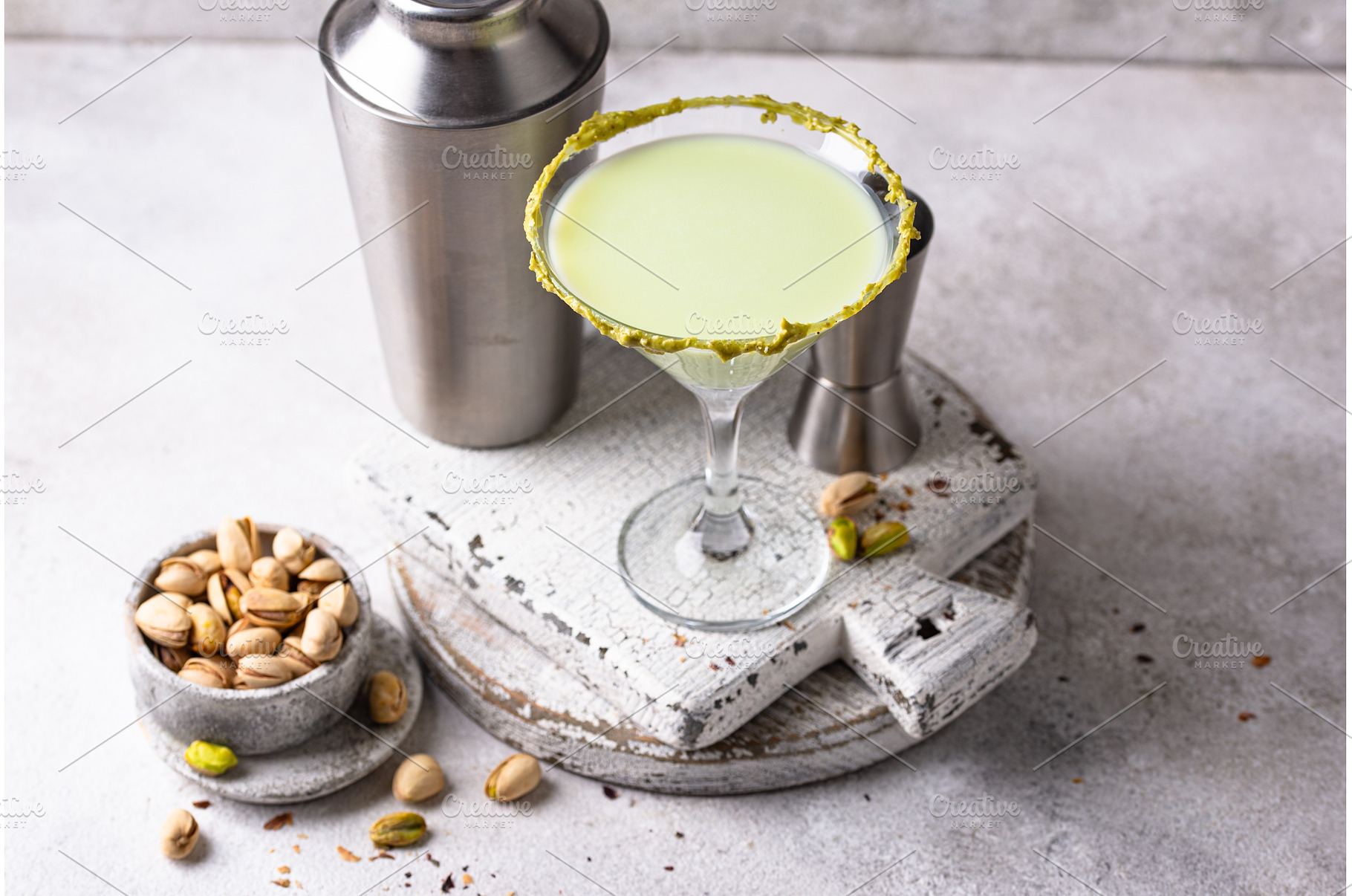 Pistachio creamy coctail martini or, a Food & Drink Photo by Yulia Furman