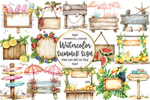 Summer Wooden Sign Clipart, an Illustration by OK Design
