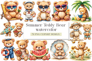 Summer Teddy Bear Clipart, a Seasonal Illustration by DreamArtGraphic
