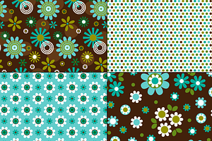 Blue & Green Mod Seamless Flowers