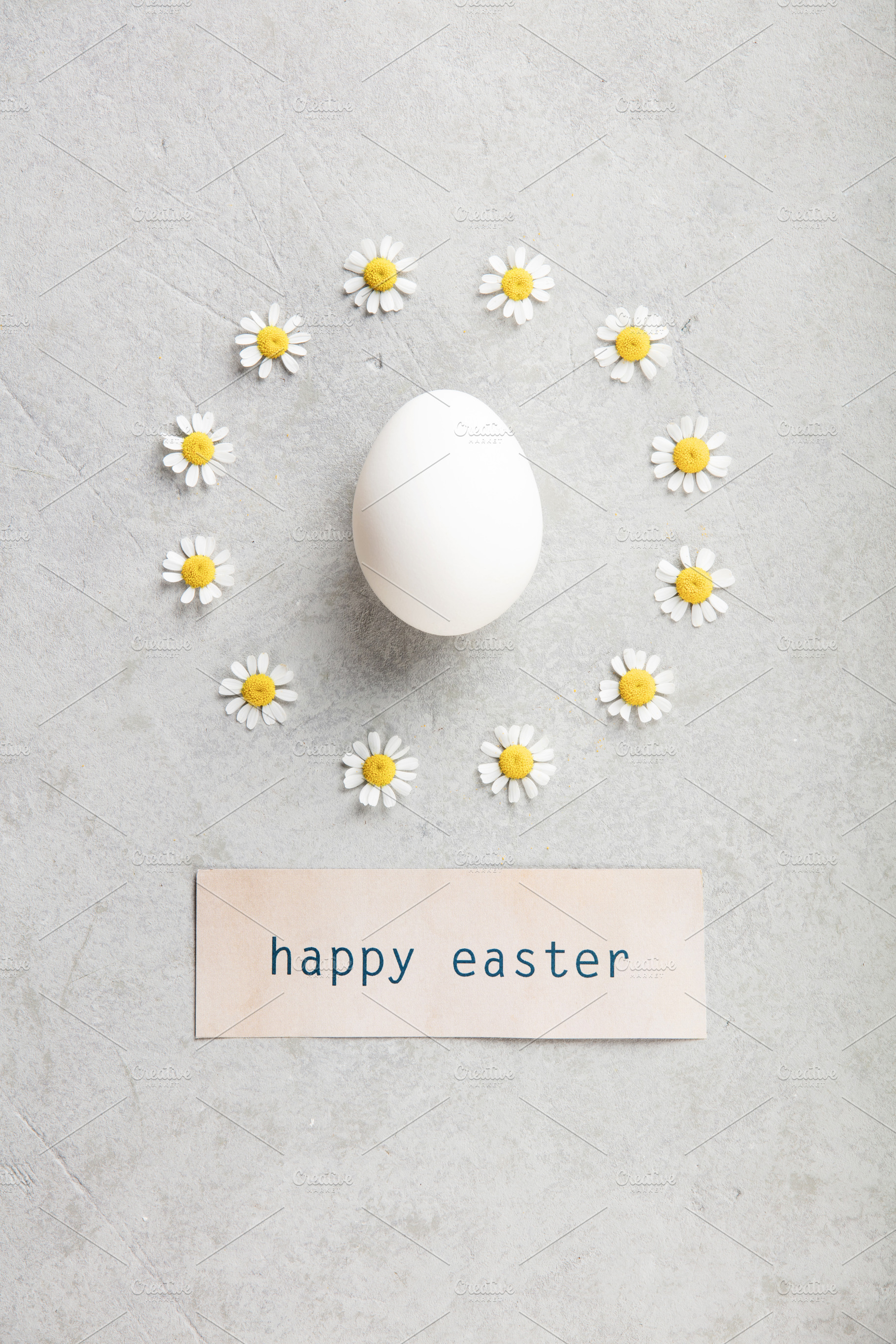 Happy Easter Minimal Egg with Daisy Circle and Grass, a Holiday Photo by Natalia Klenova's Shop