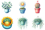 Watercolor Kawaii House Plant Clipar, an Illustration by DreamArtGraphic (Thumbnail 3 of 5)