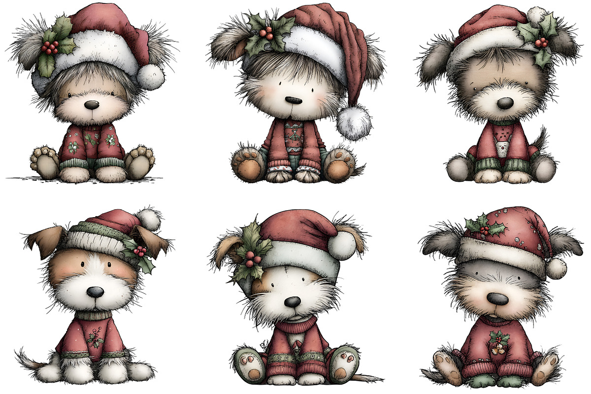 Christmas Cute Dog Clipart, an Illustration by DreamArtGraphic (Photo 3 of 6)