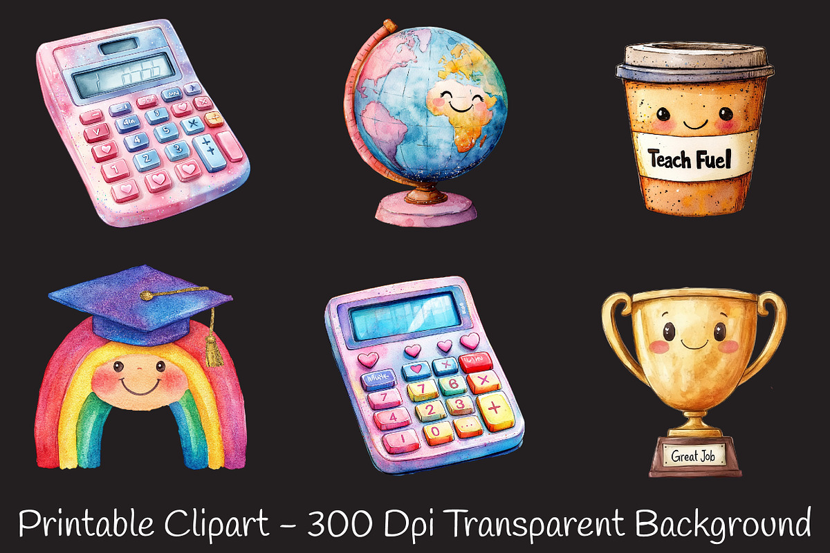 Kawaii Glitter School Clipart, an Illustration by RobertsArt (Photo 4 of 7)