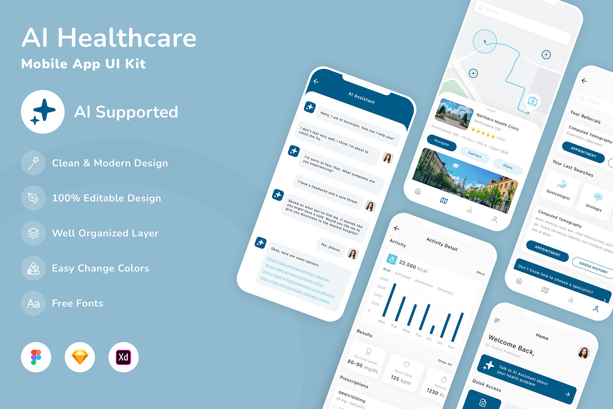 AI Healthcare Mobile App UI Kit, an UI Kit Template by Betush