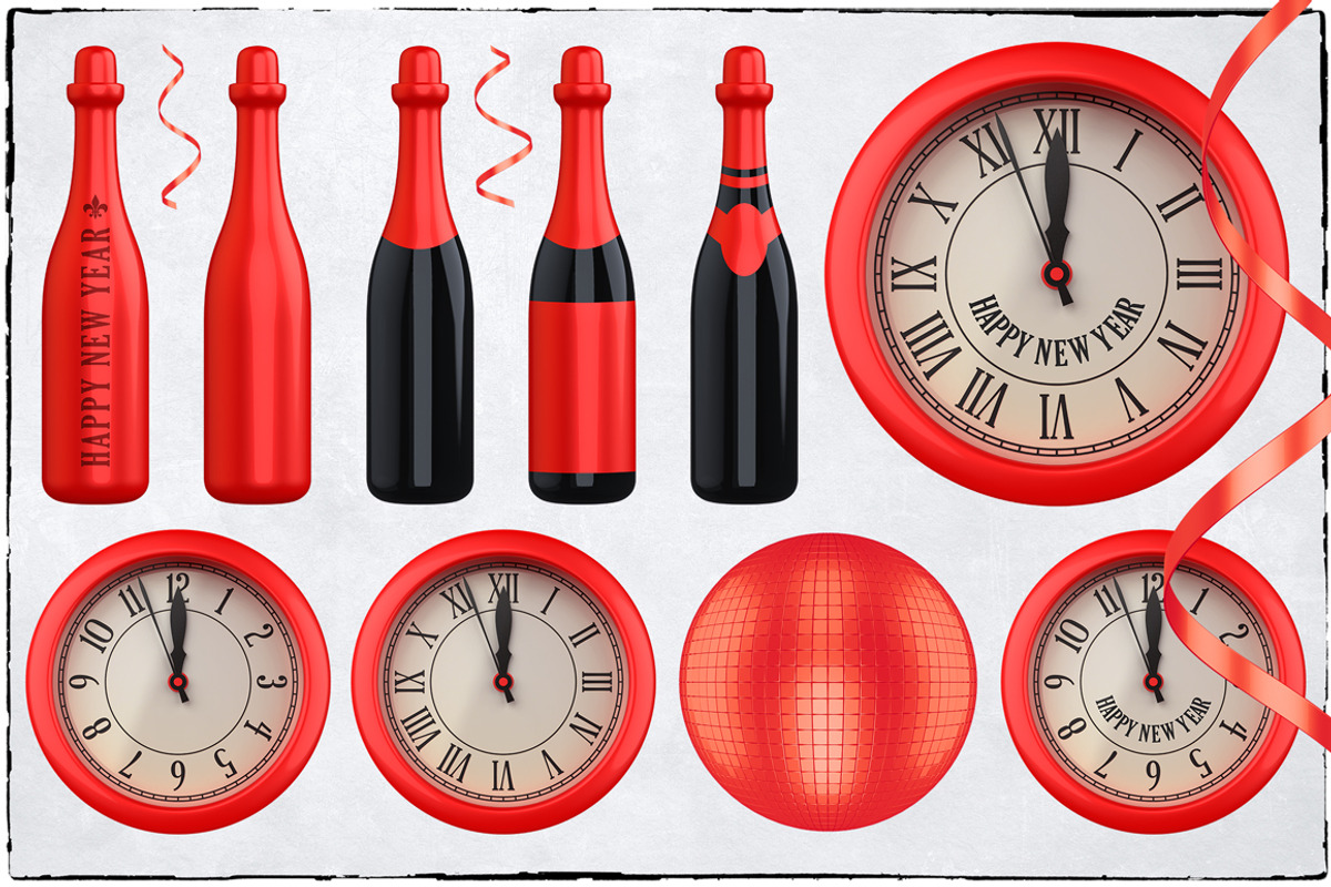 New Year 3D PNG Items Pack, an Object Graphic by pixaroma (Photo 14 of 22)