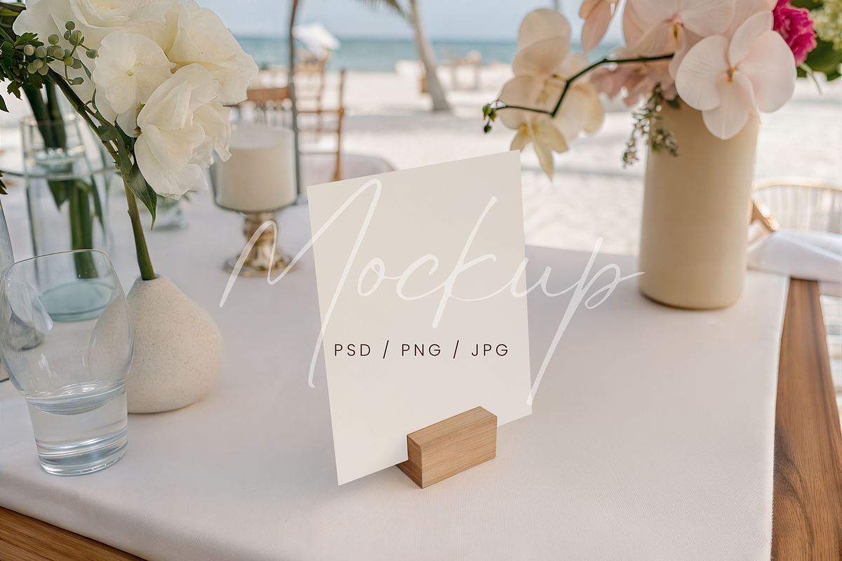 Beach Wedding Table Sign Mockup Card, a Product Mockup by TatiMockup (Photo 1 of 5)