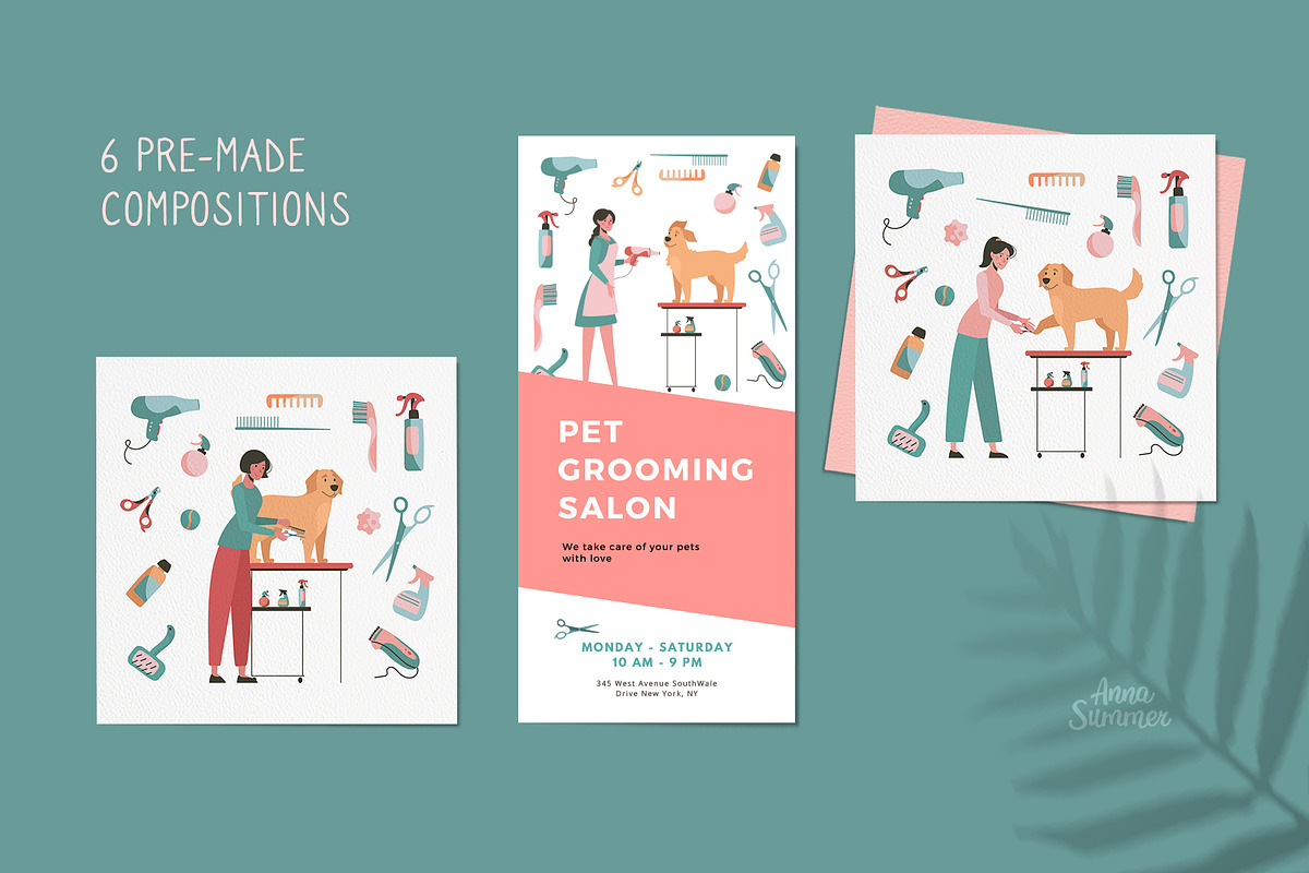 Dog grooming. Pet care, an Animal Illustration by Anna Summer (Photo 5 of 6)