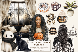 Cozy Halloween Clipart, an Illustration by NadiaTheronArt