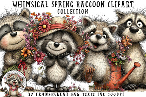 Whimsical Spring Raccoon Clipart, an Illustration by OK Design