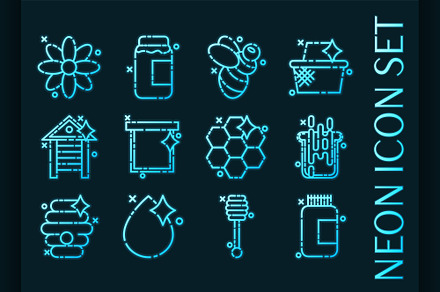 Set of Apiary blue glowing neon