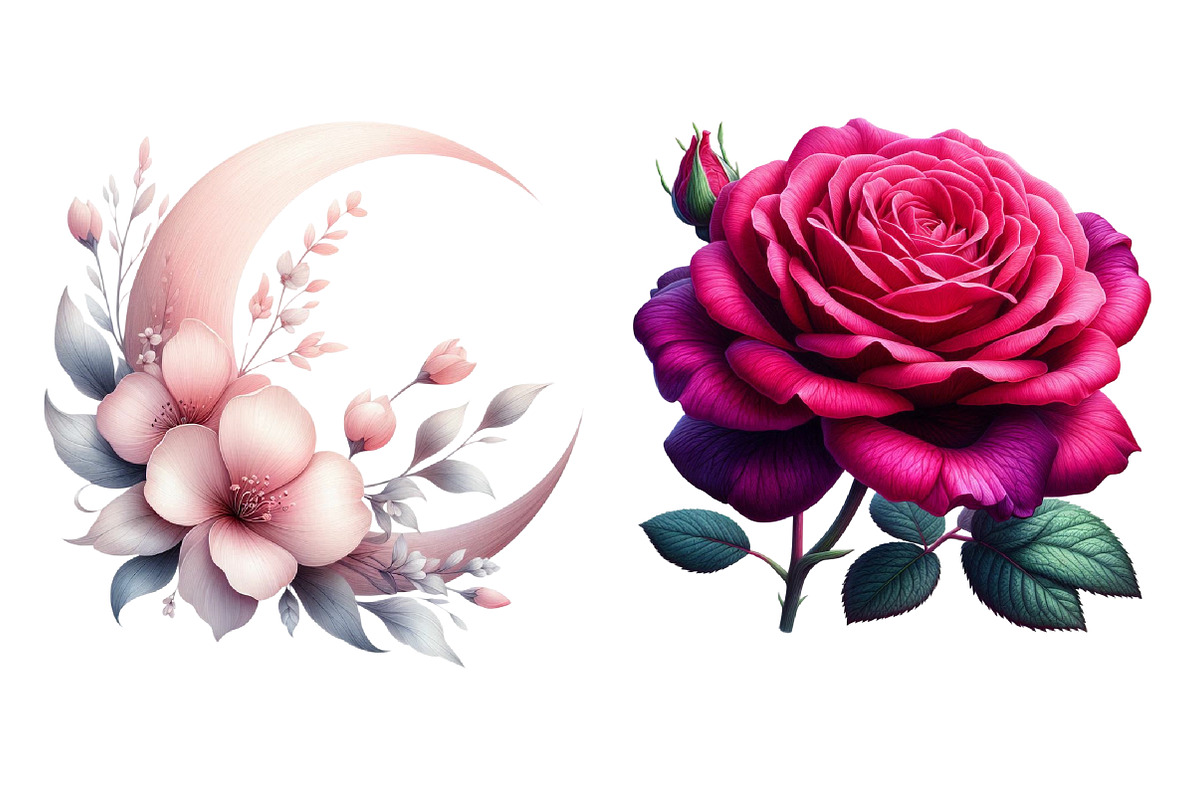 Watercolor Pink Flowers Clipart, an Illustration by Dream Creation (Photo 6 of 6)