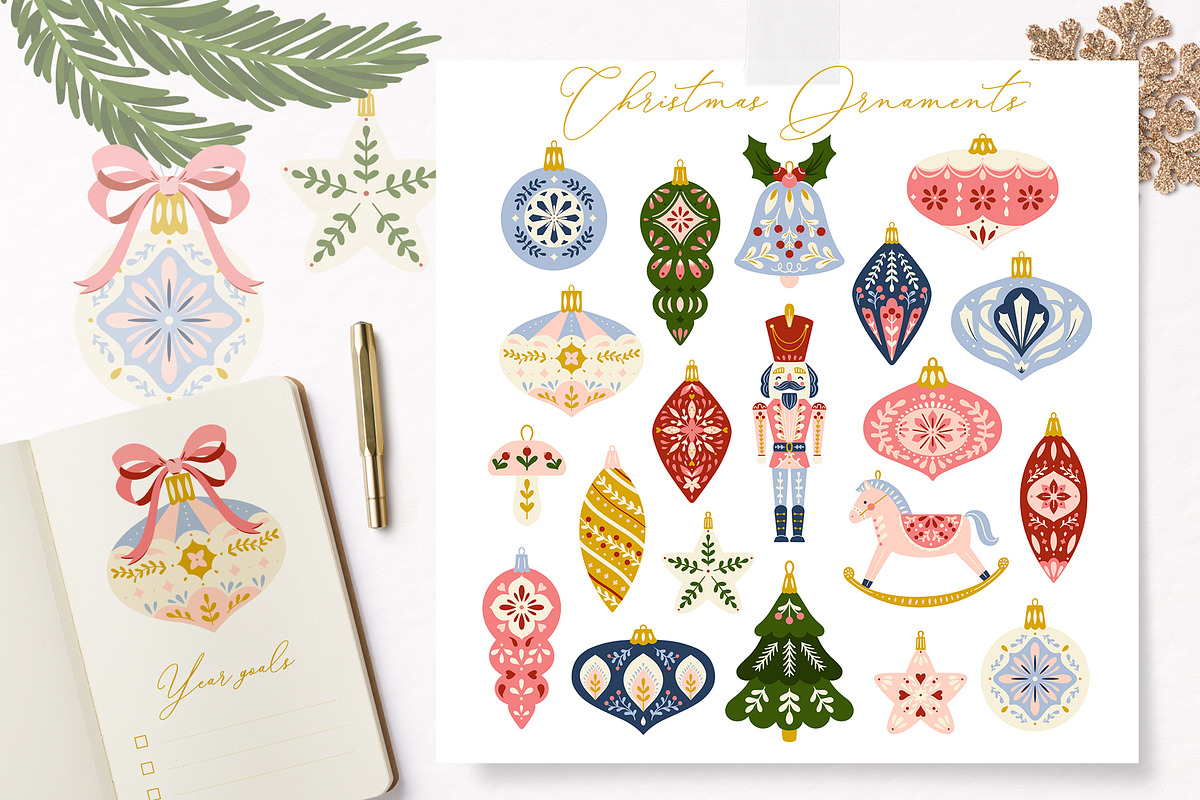 Christmas Folk Art Ornaments & More, a Seasonal Illustration by Inna Moreva (Photo 2 of 16)
