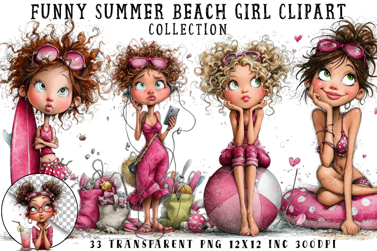 Funny Summer Beach Girl Clipart, an Illustration by OK Design (Photo 1 of 6)