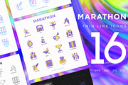 Marathon | 16 Thin Line Icons Set, an Outline Icon by Alex Blogoodf (Thumbnail 1 of 11)