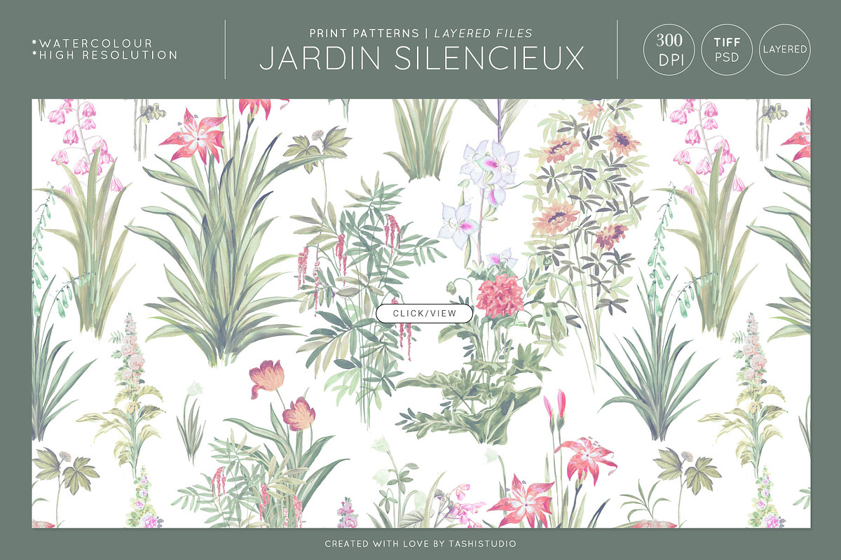 Jardin Silencieux, Watercolor Fleurs, a Pattern Graphic by TSTUDIO (Photo 2 of 14)