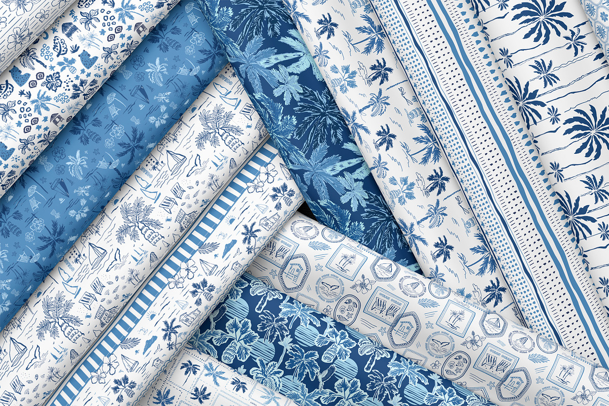 Blue tropical summer beach patterns, a Pattern Graphic by Tani Kuzminka (Photo 15 of 22)