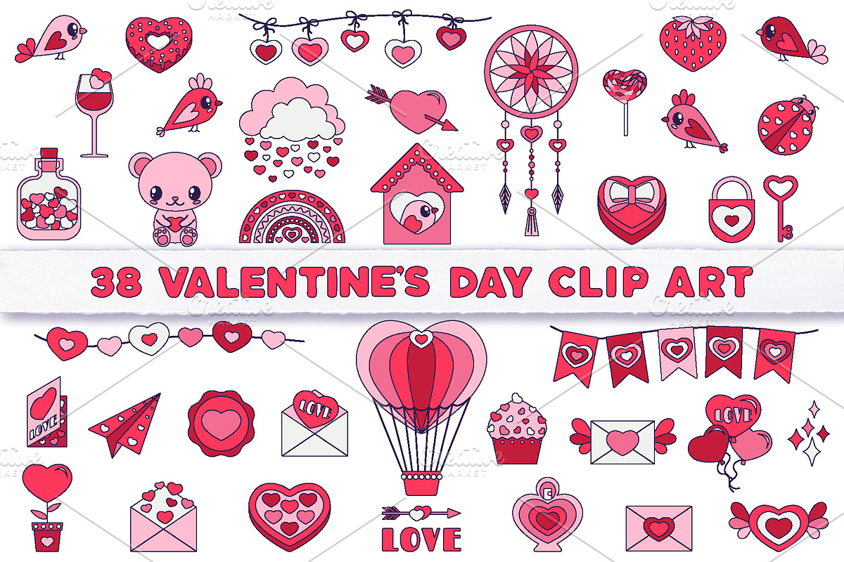 Valentine's Day Retro clip art set, an Illustration by VectoriyA (Photo 1 of 3)