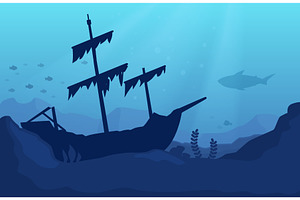 Wrecked ship silhouette. Ancient, an Illustration by Valerie Bodnar