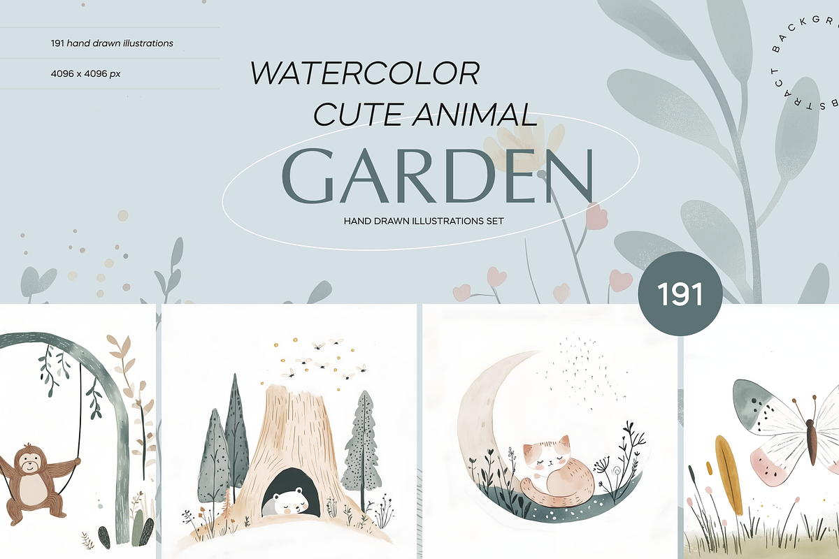 Watercolor Cute Animal Garden, an Animal Illustration by Lumeno (Photo 1 of 11)