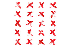 X Cross Sign Vector. Red Hand Drawn