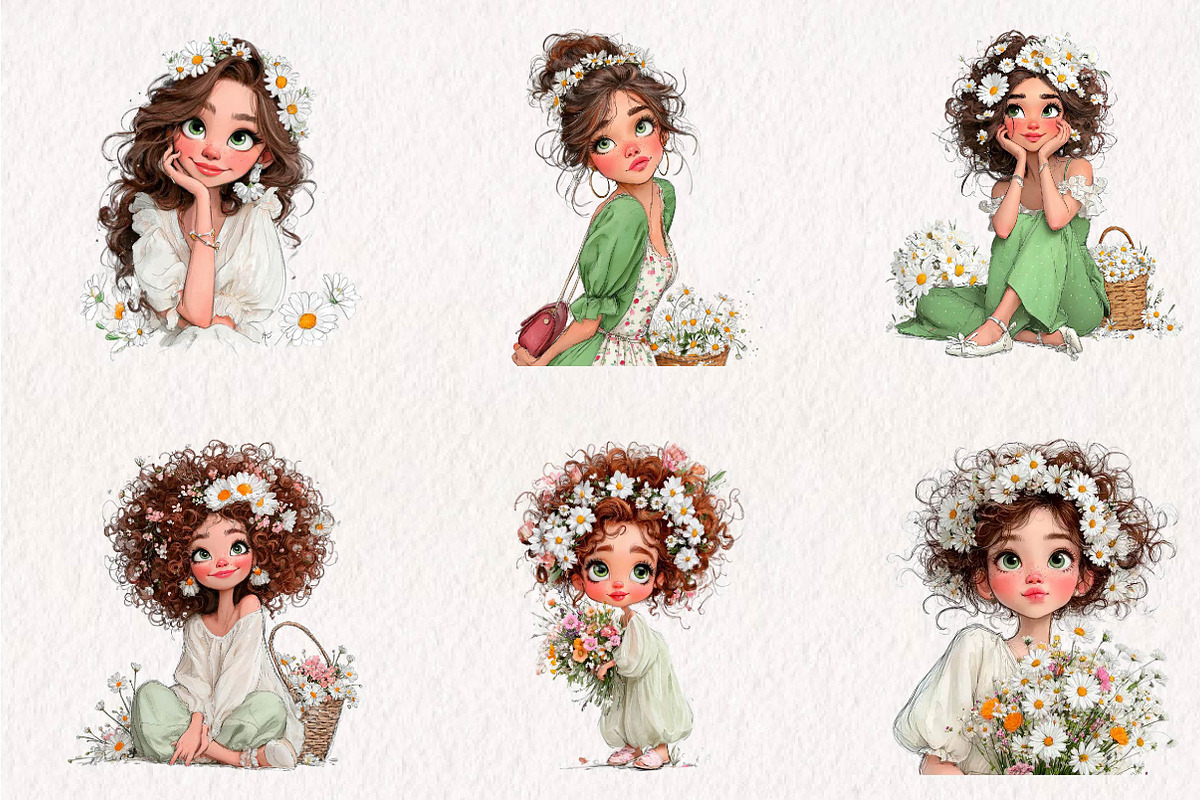 Whimsical Daisy Flower Girls, a Seasonal Illustration by CreationArt (Photo 2 of 7)