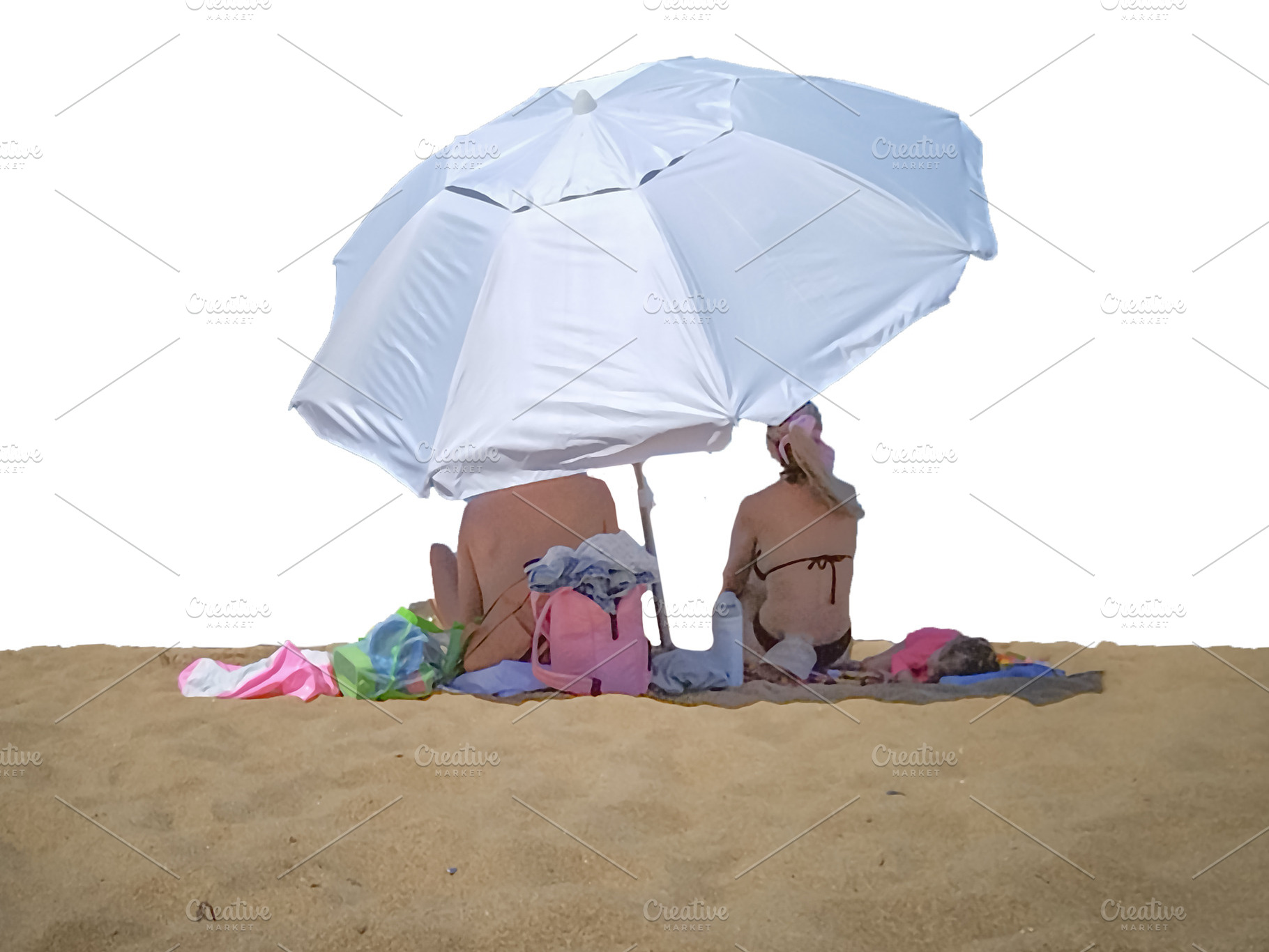 Couple relaxing under an umbrella at sand isolated photo, a Person Photo by DanFLCreativo