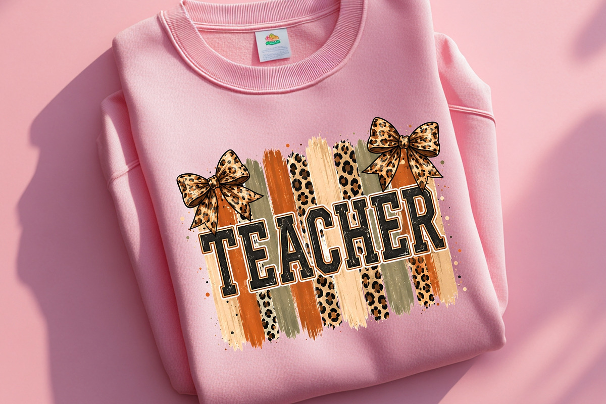Teacher PNG Shirt School Leopard Bow, a Decorative Illustration by SugarCloudStudioArt (Photo 4 of 6)