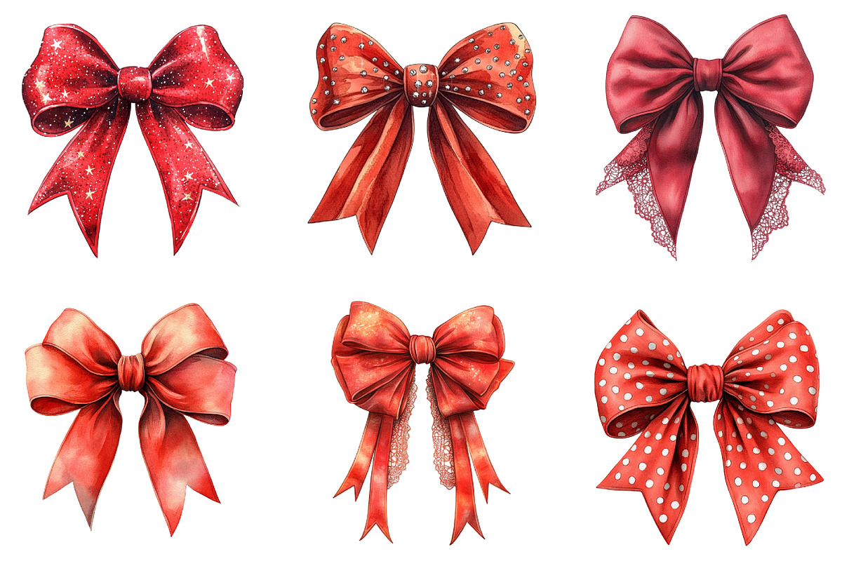 Red Coquette Christmas Bow Clipart, an Illustration by DreamArtGraphic (Photo 5 of 5)