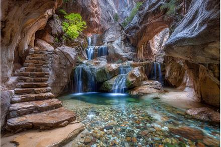 A waterfall is located at Kanarra, a Nature Photo by ZinetroN