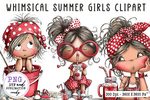 Whimsical Summer Girls Clipart, an Illustration by CreationArt