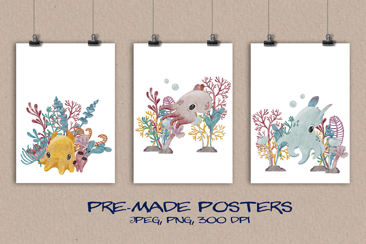 Dumbo Octopus Clipart and Patterns, an Animal Illustration by LukaJreym (Photo 4 of 9)