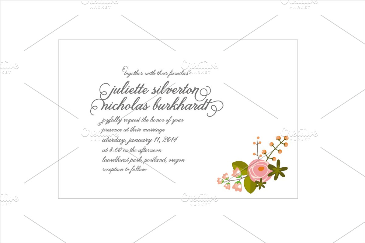Romantic flower wedding invitation, an Invitation Template by Fonts & Printables (Photo 1 of 2)