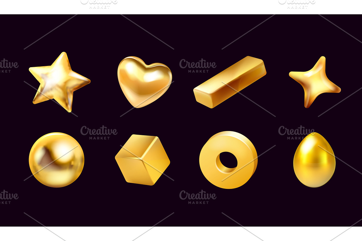 3d golden figures. Realistic gold, an Illustration by Stock-Smart-Start