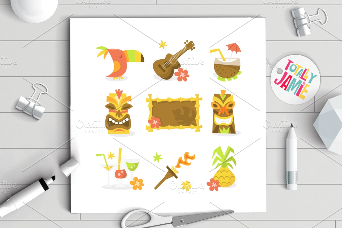 Luau Tiki Party Icons, a Decorative Illustration by totallyjamie