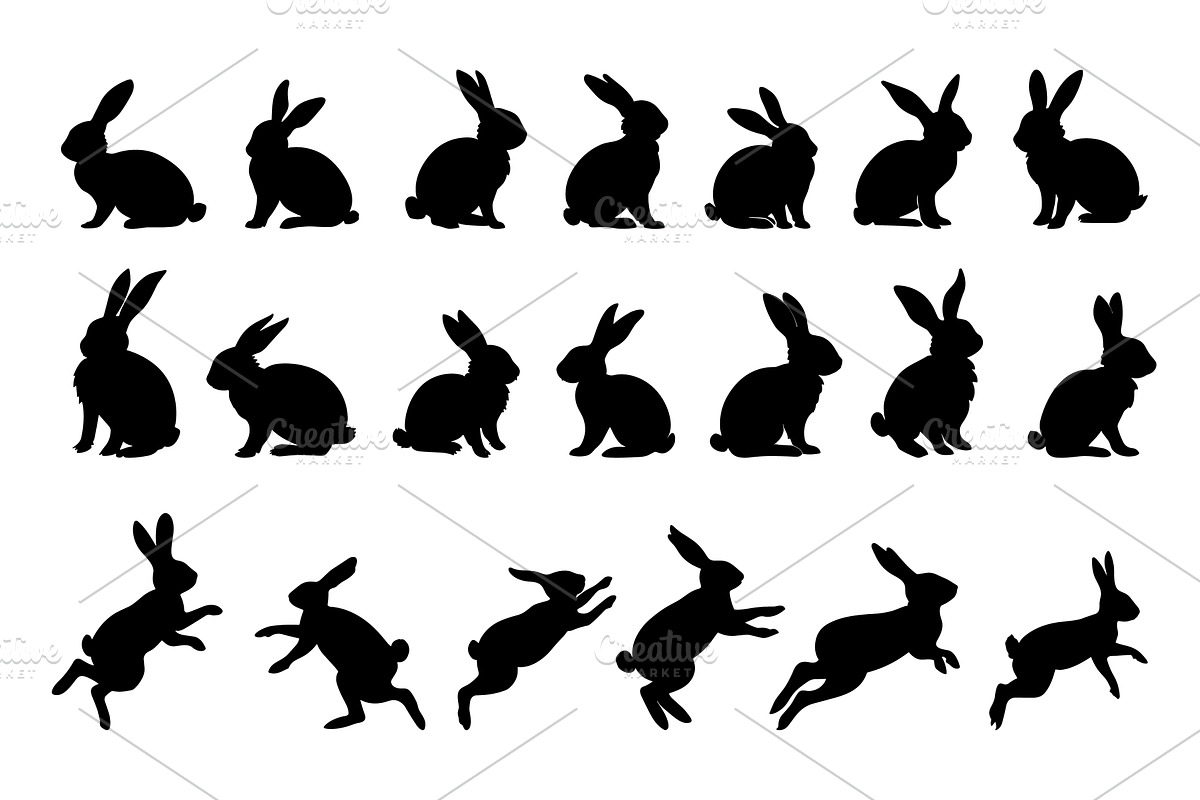 Rabbit black silhouettes. Bunny jump, an Animal Illustration by Valerie Bodnar