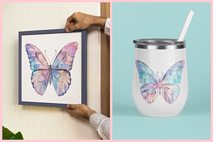 Pastel Holographic Butterfly Clipart