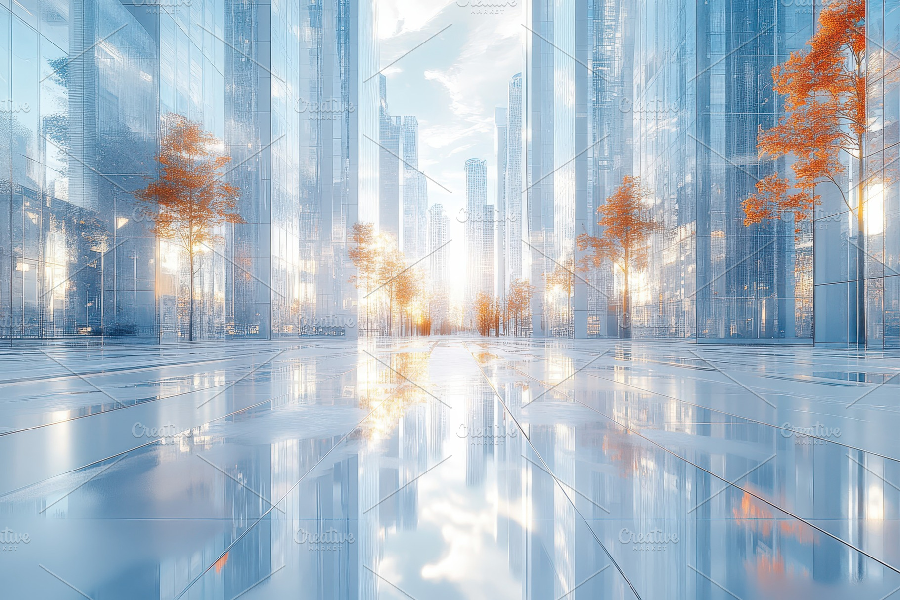 Modern urban landscape with reflecti, a Photo by Tanuart