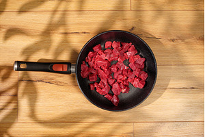 Fresh diced beef cooking in a, an Arts & Entertainment Photo by darksoul72