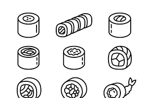 390 Sushi Restaurant Icons, an Outline Icon by adenpinkstore