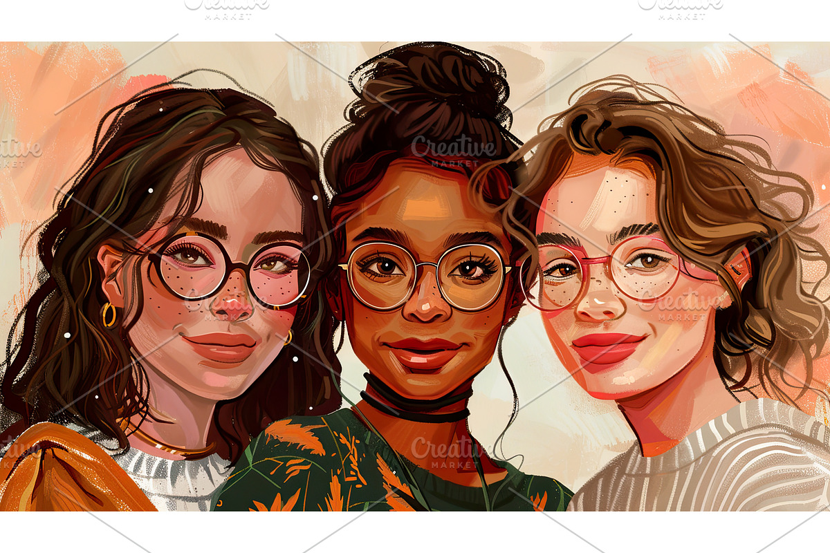 Three Smiling Young Adult Women with, a Person Illustration by Lermont51