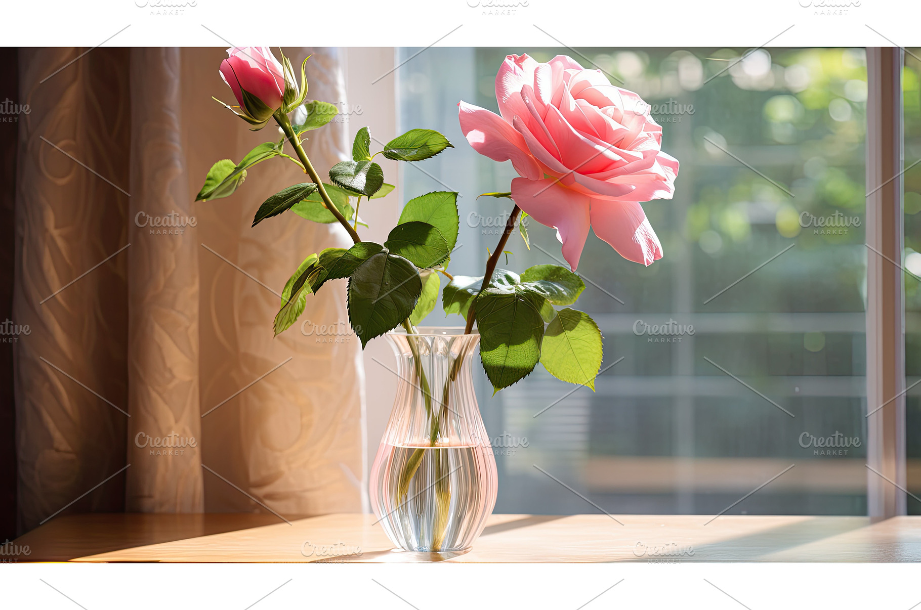 vase pink rose with stem ai, a Background Photo by pikepicture